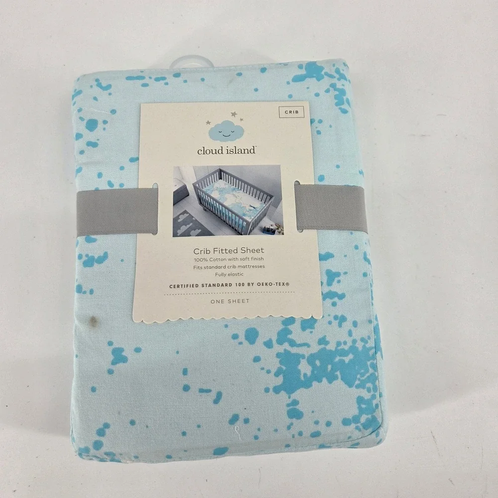 Cloud Island Blue Splatter Crib Fitted Sheet 100% Cotton 28x52 OEKO-TEX New